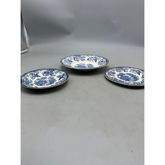 tonquin royal Stafford Clarice Cliff  Blue White Ironstone Bowl Plates Set Of 3 - Picture 5 of 12